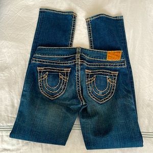 True Religion straight leg womens beige stitch jeans - like new